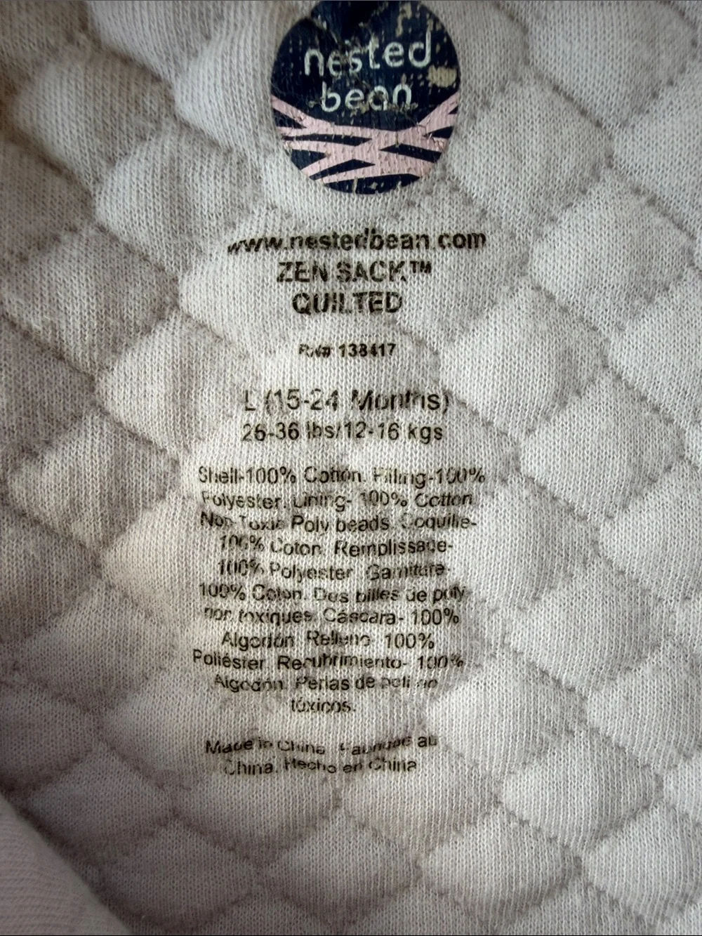 Nested Bean Quilted Sleep Sack in Light Tan